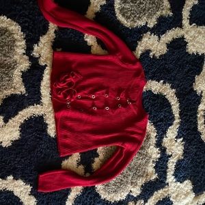 Red cropped wearer with tie back